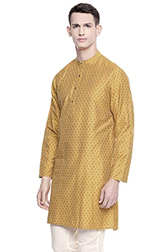 In-Sattva Men's Mandarin Collar Micro Dobby Fine Print Mid-Length Kurta Tunic3