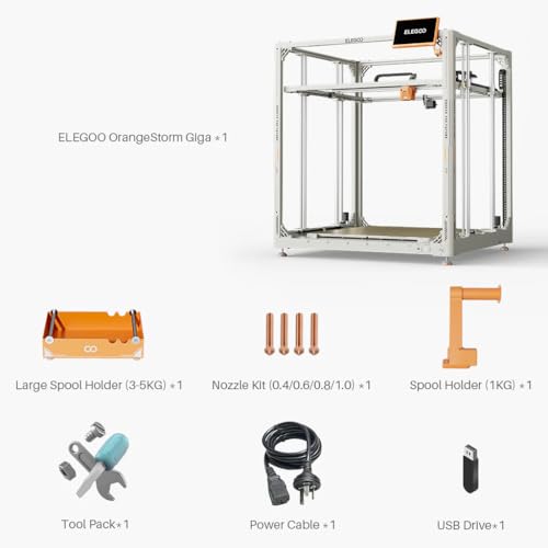 Image of ELEGOO OrangeStorm Giga 3D Printer with Large Build Volume, Dual-Gear Extruder, Auto Bed Leveling, Silent 32-Bit Mainboard, High-Speed FDM Printing for Makers, Hobbyists
