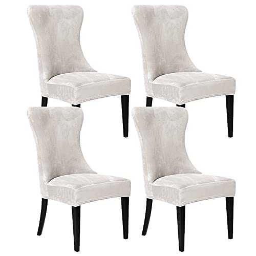 SANOCAY Velvet Wingback Chair Cover Slipcover Strength Removable Washable Reusable Armless Protector Cover for Dining Room Banquet Home Decor (White, Set of 4)