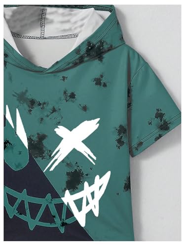 Image of WDIRARA Boy's Two Piece Graphic Print Hooded Neck Tops and Track Shorts Clothing Set