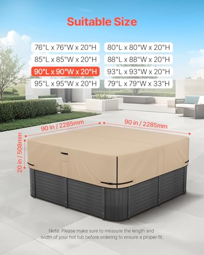 VEVOR Abdeckung für Whirlpool (2285 x 2285 x 508 mm) wetterfest & wasserdicht, Spa-Abdeckung Staubschutzabdeckung aus Oxford-Gewebe & mit 950 N Reißfestigkeit, Staubdicht für Badewannen braun