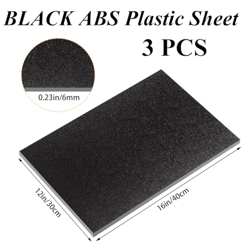 Image of 3 PCS 1 /4 ABS Plastic Sheet 1 /4 Inch Thick 12 inch x 16 inch Black Plastic Sheet PVC Sheets 1 /4 Inch Thick Thermoplastic Sheet Heat Moldable Plastic Sheets for DIY Projects, Decor, Handcrafts