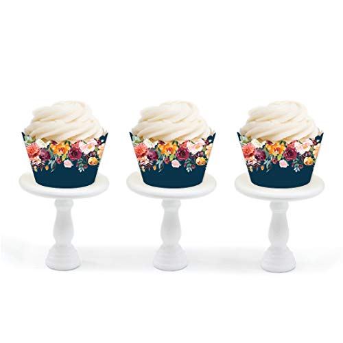 Andaz Press Party Cupcake Wrapper Decorations, Burgundy And Peach Floral Border On Navy Blue, 24-Pack, For Girls 1St Birthday Baby Bridal Shower Tea Party Themed Decorations #TOP1