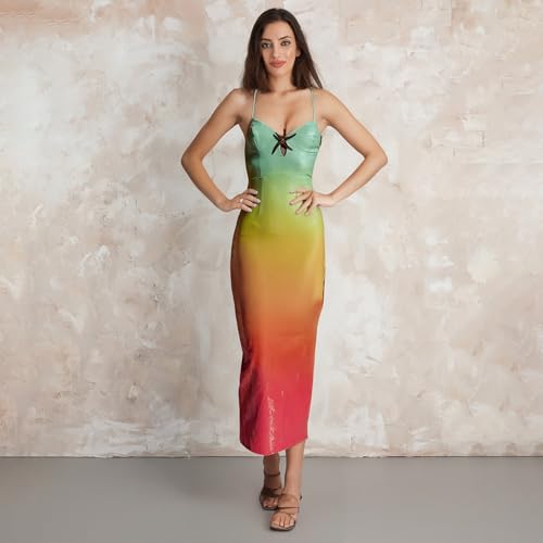 Image of Owl's-Yard Women Sexy Maxi Dress Y2K Spaghetti Strap Floral Print Low Cut Backless Slim Fit Sequins Long Cocktail Dress