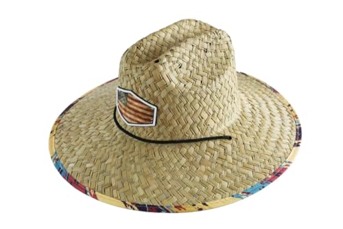 Image of Men's and Wowen's Lifeguard Straw Hat Wide Brim Beach Hat Sun Protection Outdoor Hat for Fishing Hiking