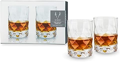 Viski Raye Gem Crystal Lowball Liquor Tumblers Set of 2 - Stylish Glasses for Whiskey, Bourbon, Old Fashioned and Scotch, Cocktail Glass Gift Set, 10 oz