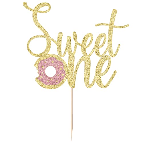 Bejotaa Donut Sweet One Cake Topper- 1St Birthday Cake Topper, Cake Topper For 1St Birthday, Smash Cake Topper, Candyland Sweet One Cake Decorations (Golden) #TOP6