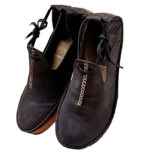 SIULAS Mittelalterliche PU-Lederschuhe mit flachem Boden - Renaissance-Hexenstiefel mit niedrigem Absatz - Steampunk Retro Casual Lederstiefeletten - Damen Rundkopf-Lederschuhe,Schwarz,40 SIULAS Mittelalterliche PU-Lederschuhe mit flachem Boden - Renaissance-Hexenstiefel mit niedrigem Absatz - Steampunk Retro Casual Lederstiefeletten - Damen Rundkopf-Lederschuhe,Schwarz,40