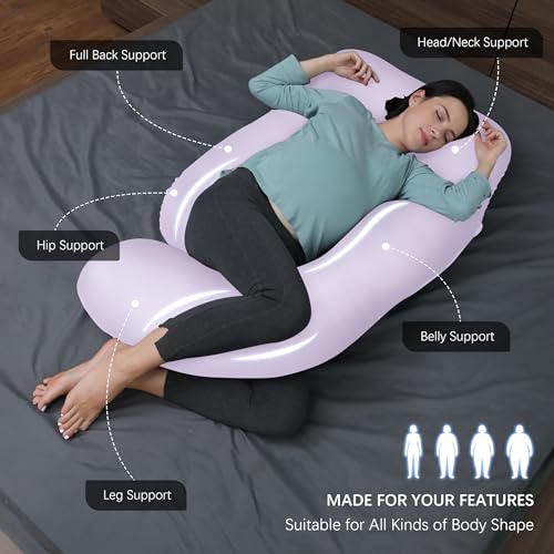 Image of MOON PARK Pregnancy Pillows for Sleeping - U Shaped Full Body Maternity Pillow with Removable Cover - Support for Back, Legs, Belly, HIPS - 65 Inch - Purple - Cooling Cover