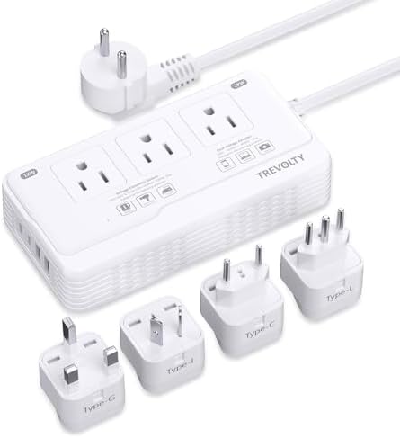 2000W Voltage Converter US to Europe for Hair Dryer, 220V to 110V Converter for European Travel Plug Adapter with 3 AC 2 USBC 2 USBA Ports, Travel Essential with EU UK IT AU Plug (White)