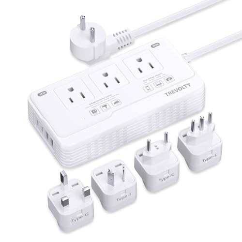2000W Voltage Converter US to Europe, 220V to 110V Converter for European Travel, Power Adapter for Hair Dryer, Universal Travel Adapter with 3 AC/ 2 USBC/ 2 USBA/EU/UK/AU/IT Plugs (White)