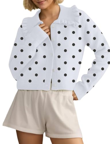 Image of HOCANDY Women Ruffle Collar Cardigan Sweater Preppy Cute Button Up Sweaters