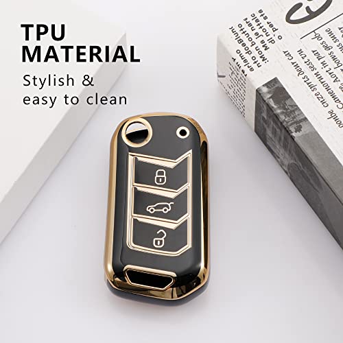 Image of Keyzone TPU Car Key Cover and Keychain Compatible for: Scorpio-N, TUV 300 Plus, XUV 300, XUV700, Marazzo, Bolero 2020, Scorpio, Thar Flip Key (Gold Black with Zinc Alloy Keychain)