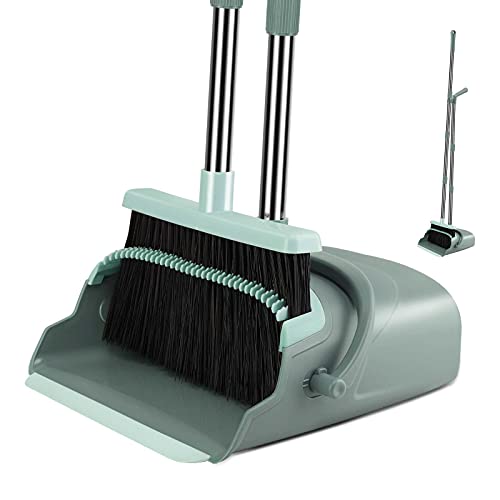 kelamayi Broom Dustpan Combo Set Standing Dustpan Broom with Stainless Long Handle 44.5'-55.9' Sweep Set Broom Dustpan Set Upright...