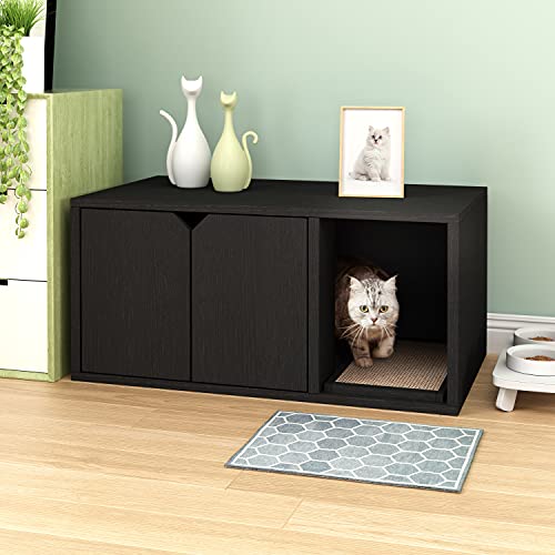 Way Basics Eco Cat Litter Box Enclosure Modern Cat Furniture (Tool-Free Assembly and Uniquely Crafted from Sustainable Non Toxic zBoard Paperboard), Black