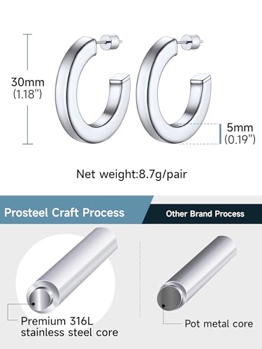 Image of Stainless Steel Chunky Hoop Earrings For Women, Minimalist and Chic, Black /Gold Plated, Round Hoops Earrings Hypoallergenic, Size: 30mm /40mm /60mm /80mm, Come with Box