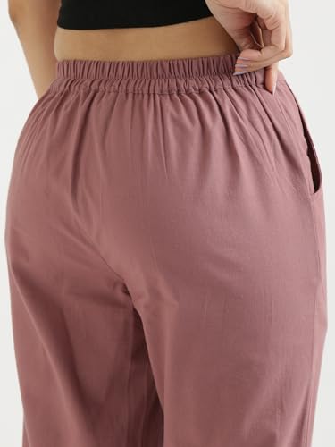 Image of SAADAA Women Cotton Pant Regular Slim Fit Mid Rise Trouser, Pocket Pants for Office School Formal Casual Daily Use