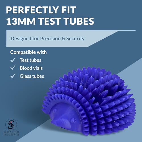 Image of S I Schaller Industries Hedgehog Test Tube Holder, 13mm - Veterinary Blood Test Tube Rack, Holds 12 Vials, Compact Fun Design Organizer for Veterinary and Research Lab Use - Royal Blue