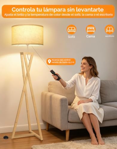 Iluminación cálida con la Lámpara de Pie de Madera OUTON 3