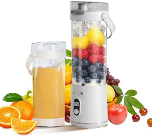 Portable Personal Electric USB Juicer,600ML Mini Blender Portable Blender For Shakes and Smoothies juice,12 Blades Great for Mixing,Compact、Convenient and Versatile (white)