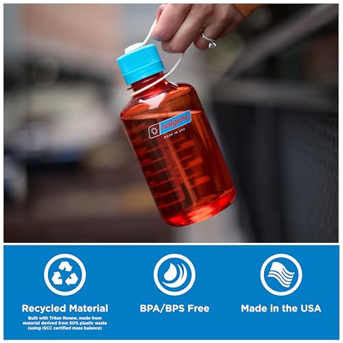 Image of Nalgene 16 oz Narrow Mouth Water Bottle, Thrill & Motion, Flame w /Blue Atoll