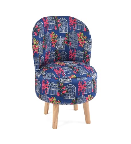 Image of NACIA Velvet Printed Ottoman Chair with Stool Combo | Dressing Table Chair for Bedroom Makeup Room Decor | Modern Upholstered Ottoman with Wooden Legs for Living Room & Home (18x18x32 Inches, Blue)