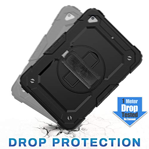 SEYMAC stock Case for iPad mini 5/4 with Screen Protector Pencil Holder [360 Rotating Hand Strap] & Stand, Drop-Proof Case for iPad mini 5th/4th Generation 7.9 inch (Black)