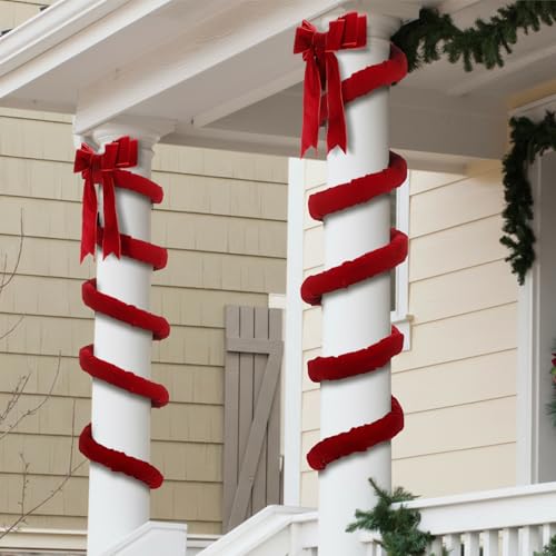 Newwiee 2 Pack Outdoor Christmas Bows for Front Porch Columns