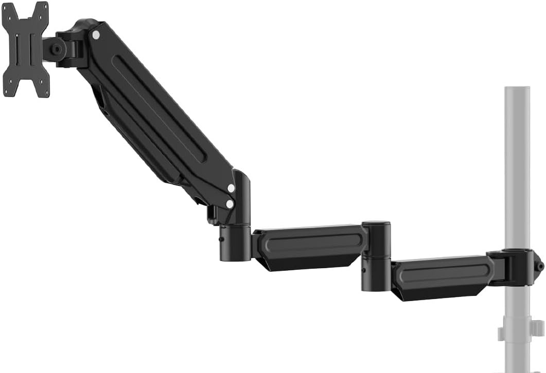 suptek Single Long Arm Monitor Mount, Universal 3 Tier Arm Fully Adjustable Pole Mount Bracket Monitor Mounting for 17 to 32 inch Screen, Weight up to 24lbs, Mounting Holes 75x75mm to 100x100mm,Black
