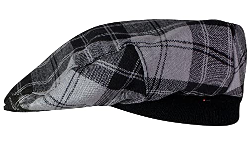 Casquette plate tartan Douglas Grey pour homme et femme de taille unique avec bande élastique