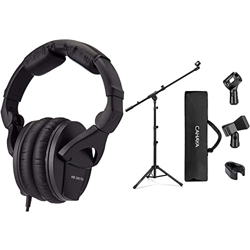 Sennheiser HD 280 PRO Professioneller Monitoring-Kopfhörer & CAHAYA 2 in 1 Dual-Use Mikrofonständer Boden Mikrofonstativ mit galgen, mit tragbare Tasche und zwei Mikrofonclips, Medium