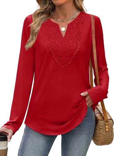 Image of XIEERDUO Boho Tops for Women Blouses Dressy Casual V Neck Long Sleeve Shirts Fall Outfits Trendy Vacation Clothes