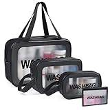 YuanCheng 4pcs PU Leather Portable Toiletry Bags with Handle, Translucent Waterproof travel Make up Bags for Women, Large Capacity Travel Cosmetic Bags