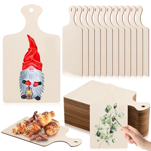 Tablas de Cortar de Madera sin Terminar con Mango para Manualidades, Set de 60 Piezas, Bandejas para Servir Pequeñas, Tableros para Picar Mini, Ideal para Decoración de Cocina y DIY miniatura 1