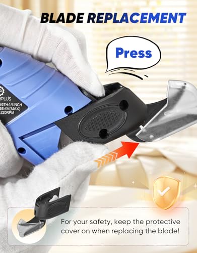 Image of Sakerplus Cordless Electric Scissors, Fabric Scissors, Powerful Pinking Shears, Rechargeable Cardboard Cutter (Blue-Bag(2 Tungsten Blade))