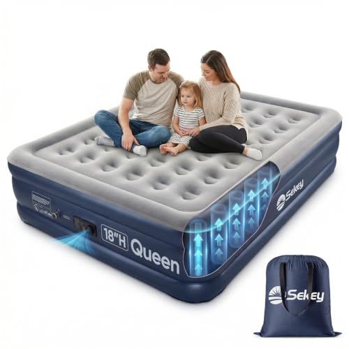 Sekey Queen Air Mattress with Built-in Pump, 18' Raised Blow Up...
