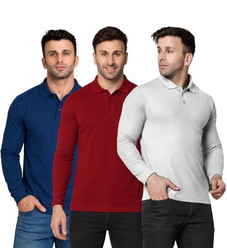 Image of INKKR Men's Soild Full Sleeve Polo Neck T-Shirt Combo