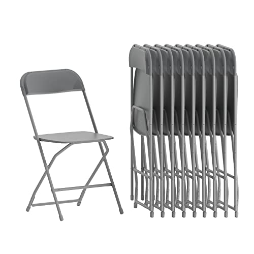 Image of Flash Furniture Hercules Series Plastic Folding Chairs for Parties and Weddings, Stackable Commercial Event Seats, Set of 10, Gray