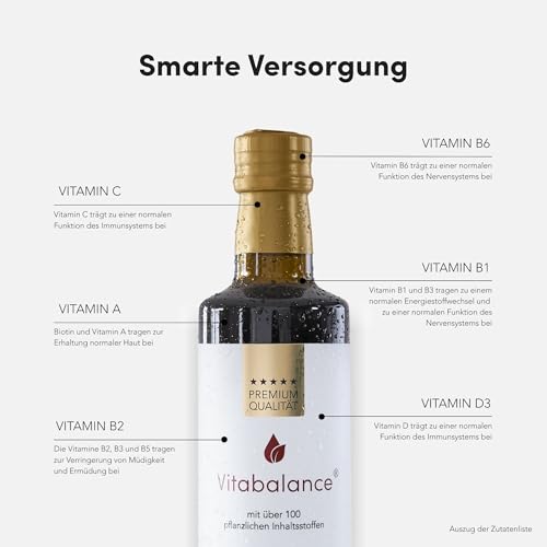 Vitabalance® Mikronährstoffkonzentrat 500 ml – 128 Zutaten inkl. fermentiertem Obst und Gemüse – für die tägliche Nährstoffversorgung | Vegan | 1-Monats-Vorrat