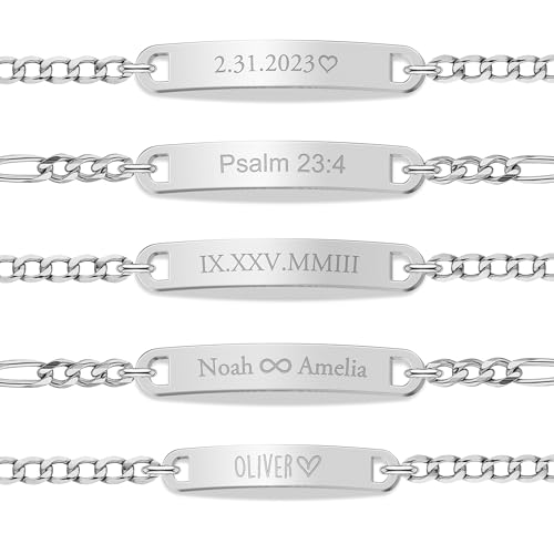 UMAGICBOX Personalized Sterling Silver/Stainless Steel Bar ID Bracelet for Men - Custom Engraved Inspirational Words, Dates or Names - Gift Box Included - for Anniversary,Birthday,Weddings (Silver)