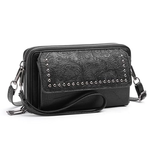 Image of FALAN MULE Crossbody Bags for Women Small Leather Cell Phone Wallet Wristlet Purse with Zip Around 2 Strap