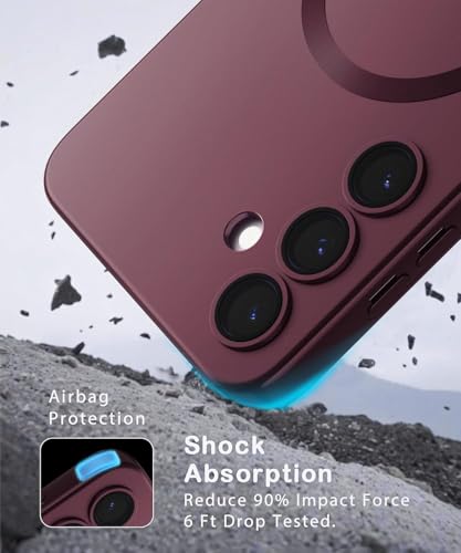 Image of DIZORO Samsung S25 Fe Case, Compatible with Mag Safe, Matte Luxury Metallic Luster Flexible TPU Wireless Charging Shockproof Case with Camera Protector Back Cover (Wine)