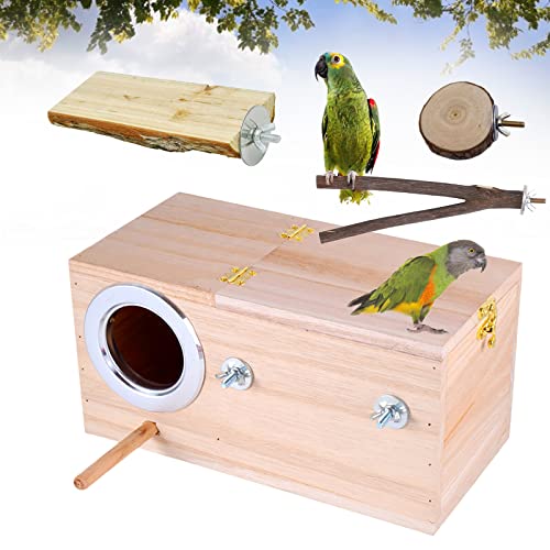 Nichoir à Perruches Extra Large Fabriqué à La Main Avec 3 Perchoirs En Bois Naturel ; Cage D'éLevage en Bois Naturel pour Calopsittes, Perroquets et...