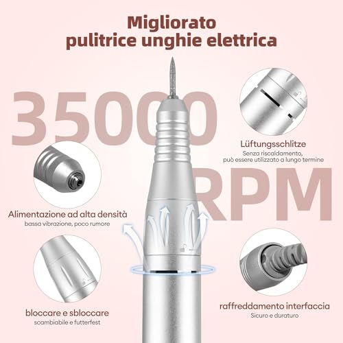 CkeyiN Pro Elektrische Nagelfräser Professionelle 35000RPM,Wiederaufladbare Elektrische Nagelfeile 7 in 1,mit LCD-Display Nagelfräser für Gelnägel Acrylnägel,Maniküre Pediküre Set,für Salon