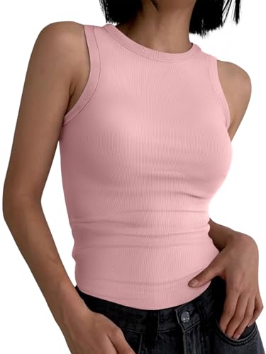 Image of ANRABESS Womens Sleeveless High Neck Tank Tops Fashion Summer Casual Basic Slim Fit Ribbed Racerback Top Shirt Clothes