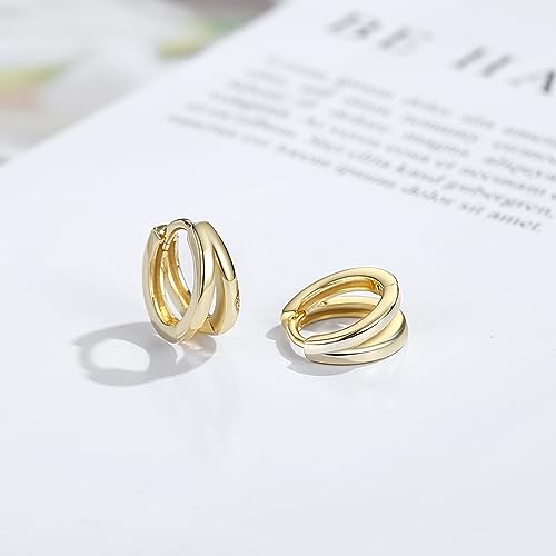 DAILY VIBES Small Gold Huggie Hoop Earrings for Women 14K Real Gold Plated Dainty Sterling Silver Post Split Mini Hoops Double Chain Drop Dangle Earrings for Women 5