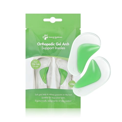 General Healthcare Plantillas ortopédicas de gel para soporte de arco – Soporte para pies planos, almohadillas de gel de silicona suave para aliviar el dolor de pies