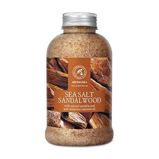 Sels de Bain Bois de Santal 600g - avec Huile Essentielle de Bois de Santal et de Cannelle Naturel - Sel de mer - Idéal pour le Bain - Bon sommeil - Relaxant - Soin du Corps - Beauté