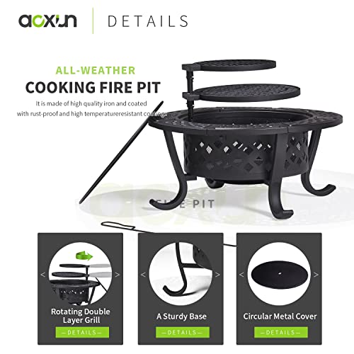 Aoxun Fire Pit,36" Outdoor Wood Burning Fire Pit with 2 Grills,BBQ Large Fire Table for Camping,Heating,Picnics