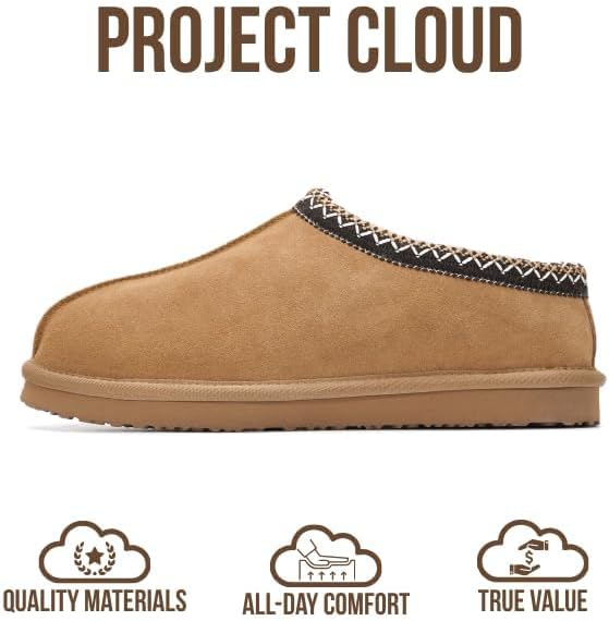 Project Cloud Mens Slippers 100% Genuine Leather with Australian Shearling Lining & Memory Foam Insole Outdoor & House Slippers for Men - Non-Slip Fuzzy Mens Shoes - Image 3